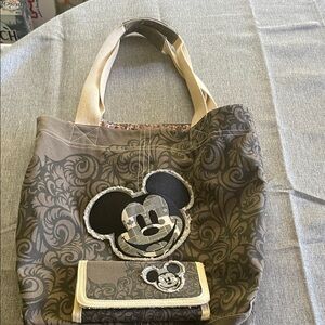 Disney World EPCOT Mickey Mouse Brown Tote and Wallet Set
